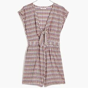 Madewell Tie Front Cutout Gingham Cotton Romper Size 8